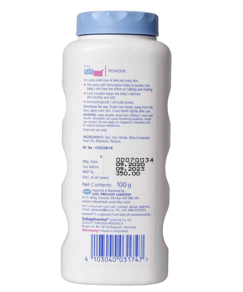 sebamed baby powder olive oil 100g back